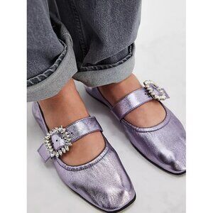 Free People Metallic Lavender Flats with Crystal Buckle